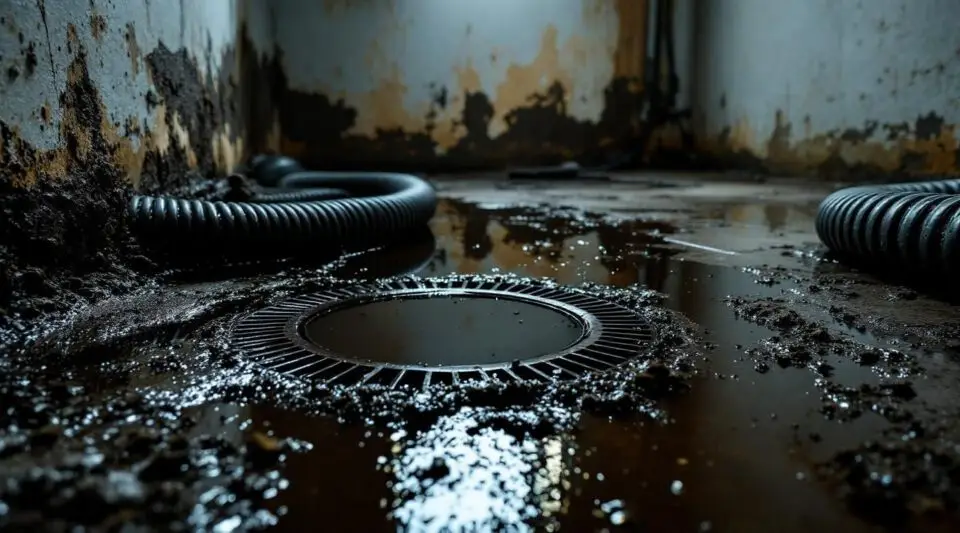 Professional restoration technician in full PPE using a high-powered extractor on a flooded basement floor in Boise.
